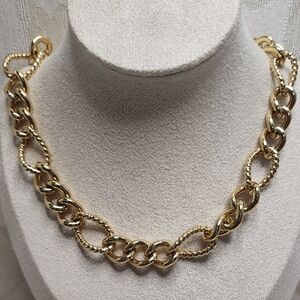 VINTAGE ERWIN PEARL GOLD TONE TEXTURED STATEMENT CHAIN NECKLACE